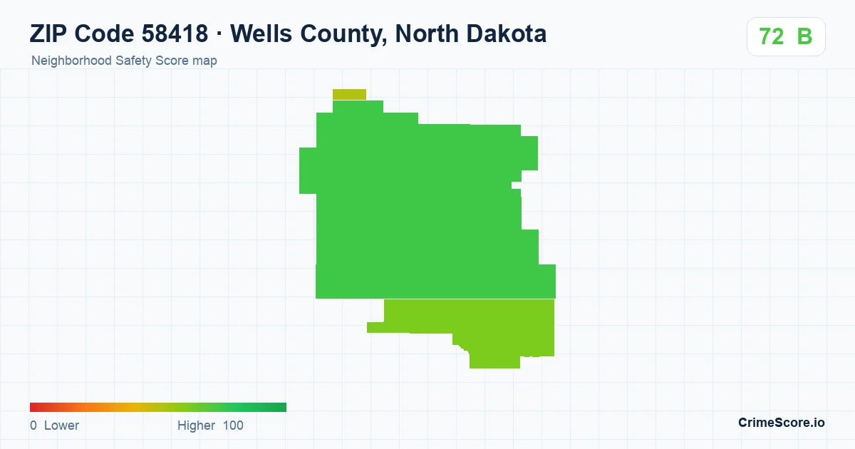 ZIP Code 58418 in Wells County, North Dakota neighborhood Safety Score map