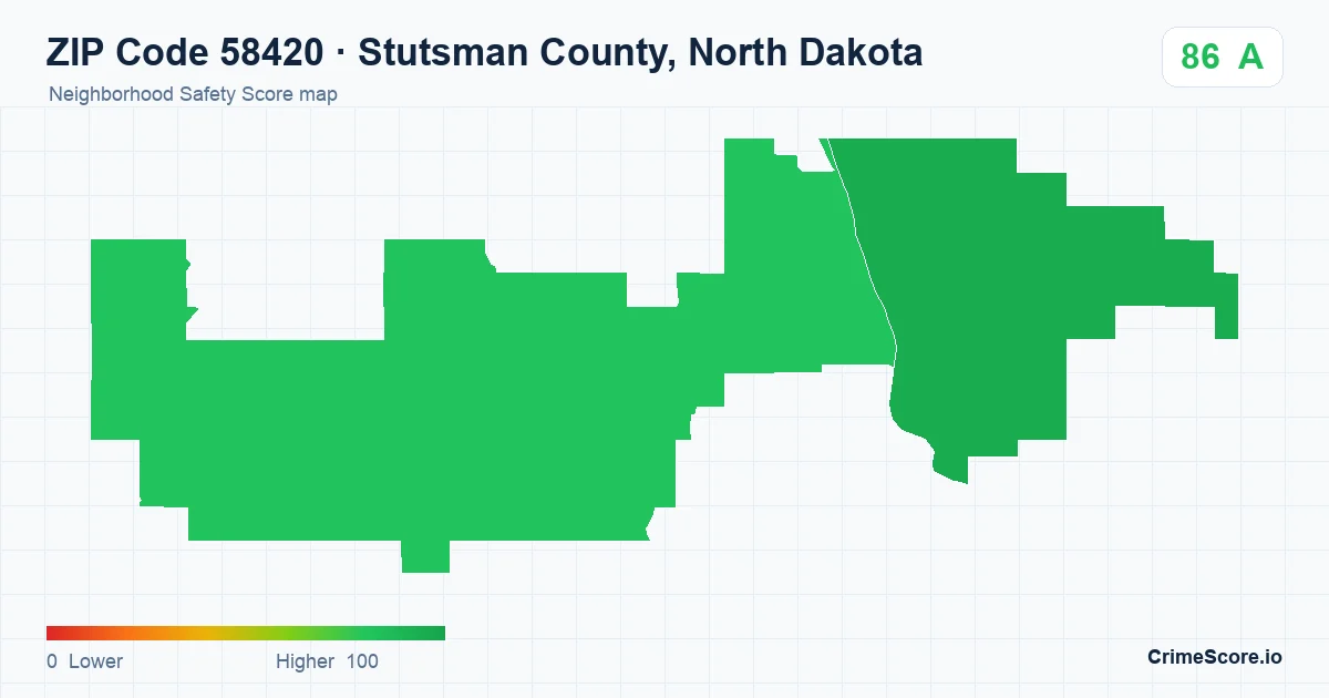 ZIP Code 58420 in Stutsman County, North Dakota neighborhood Safety Score map