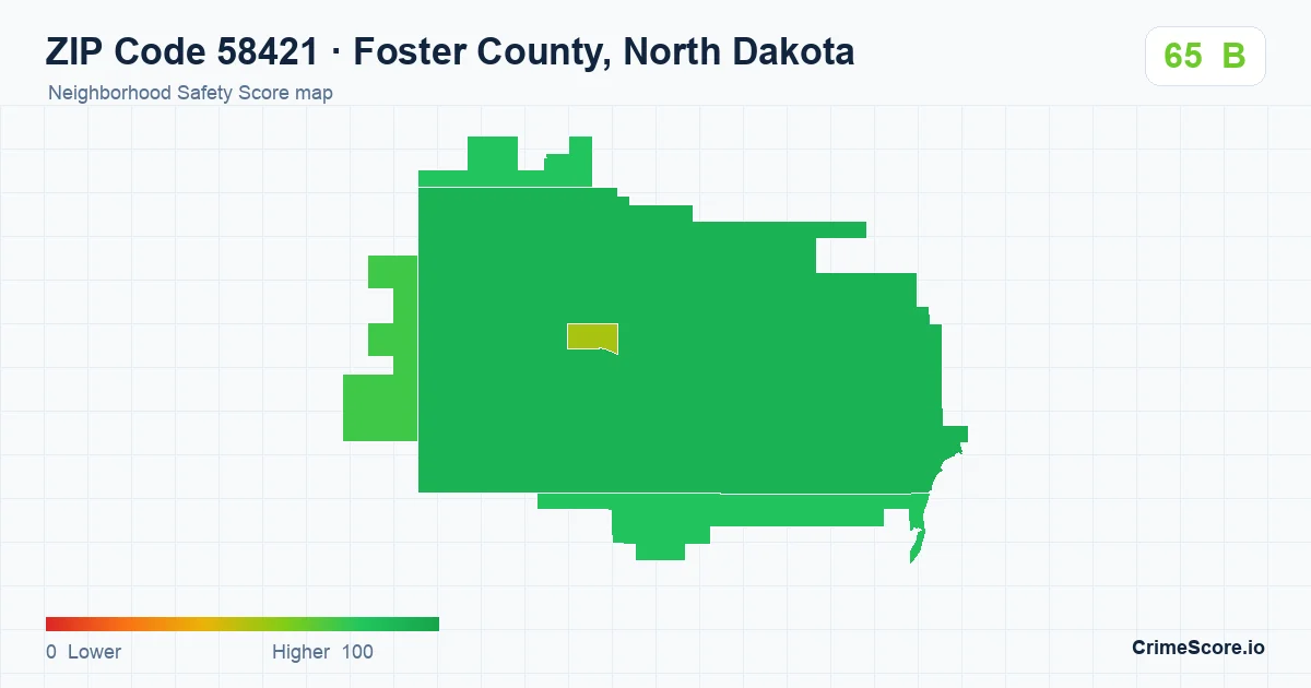 ZIP Code 58421 in Foster County, North Dakota neighborhood Safety Score map