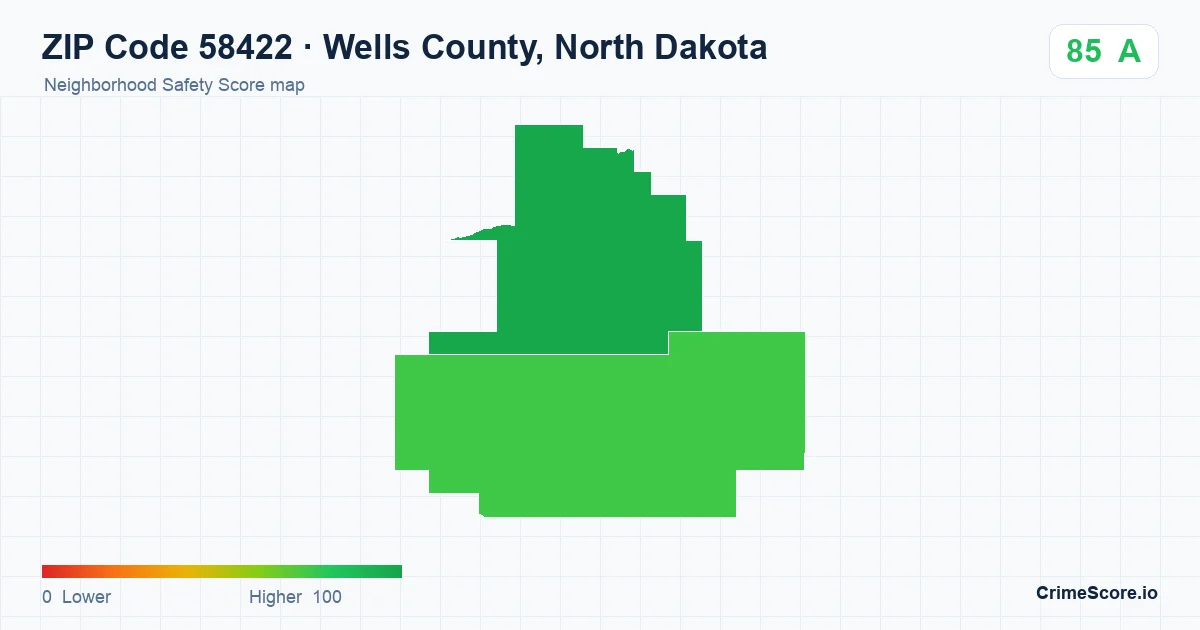 ZIP Code 58422 in Wells County, North Dakota neighborhood Safety Score map