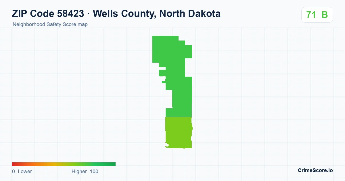 ZIP Code 58423 in Wells County, North Dakota neighborhood Safety Score map