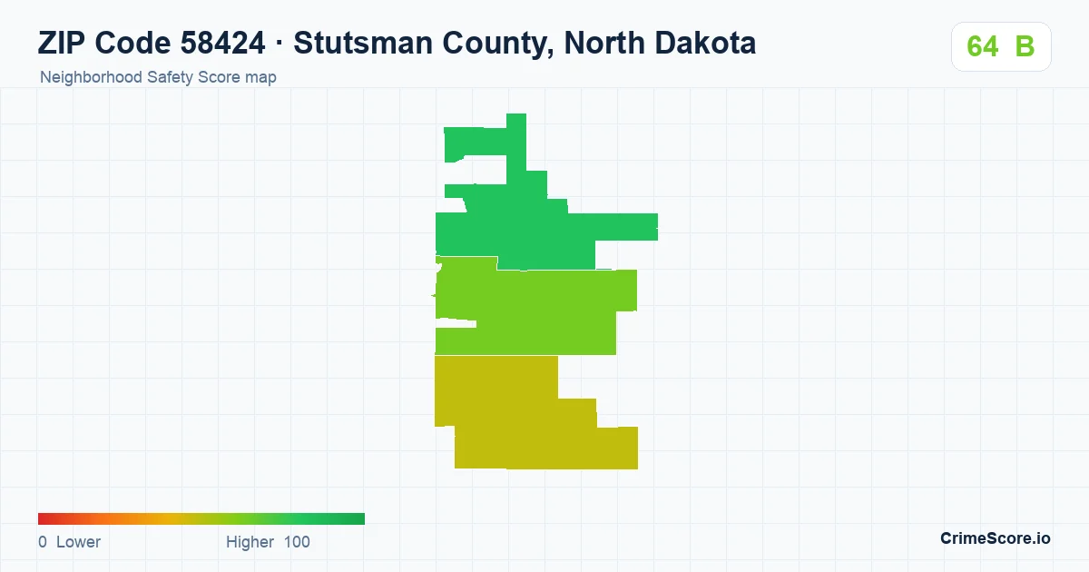 ZIP Code 58424 in Stutsman County, North Dakota neighborhood Safety Score map