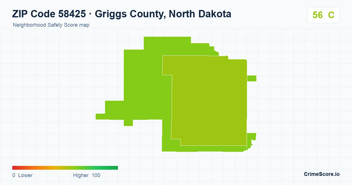 ZIP Code 58425 in Griggs County, North Dakota neighborhood Safety Score map