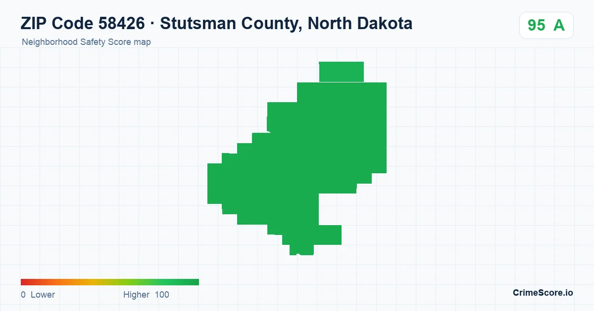 ZIP Code 58426 in Stutsman County, North Dakota neighborhood Safety Score map