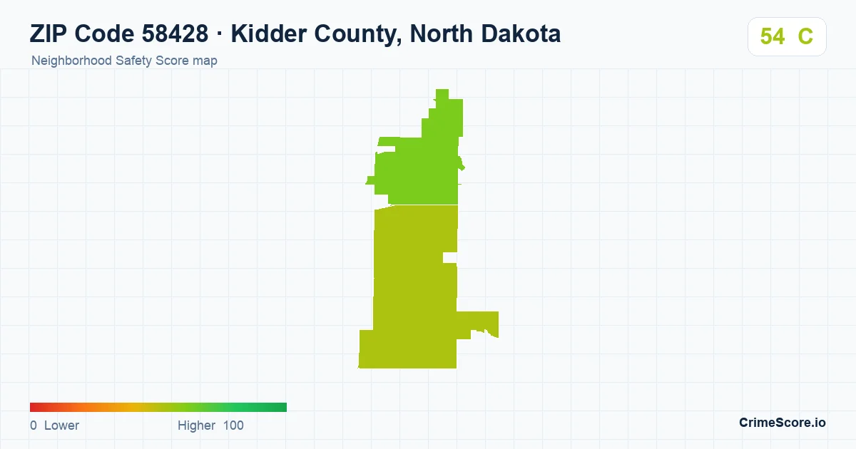 ZIP Code 58428 in Kidder County, North Dakota neighborhood Safety Score map