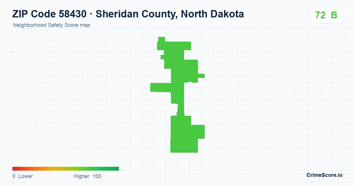 ZIP Code 58430 in Sheridan County, North Dakota neighborhood Safety Score map