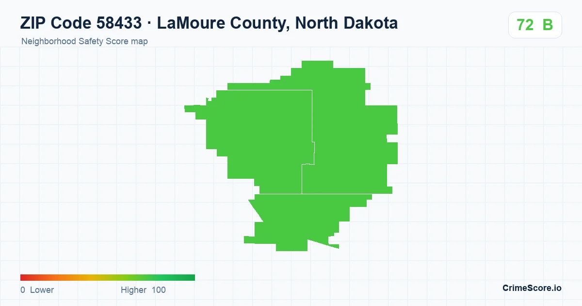 ZIP Code 58433 in LaMoure County, North Dakota neighborhood Safety Score map