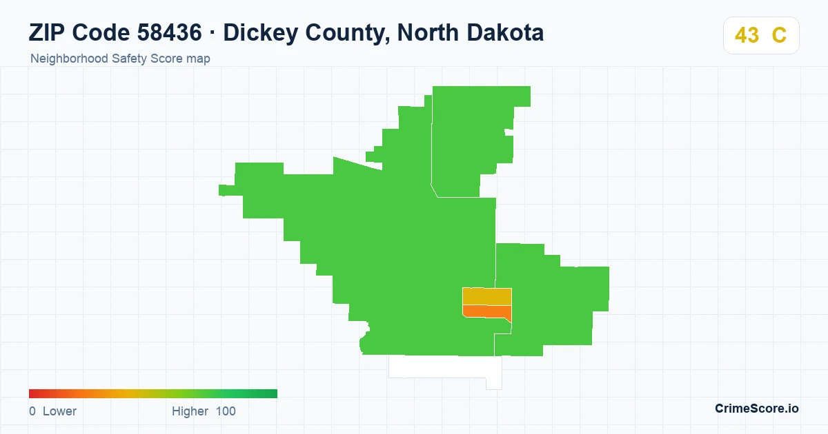 ZIP Code 58436 in Dickey County, North Dakota neighborhood Safety Score map