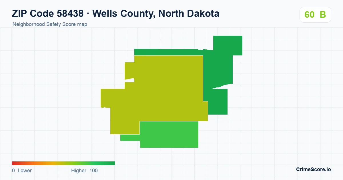 ZIP Code 58438 in Wells County, North Dakota neighborhood Safety Score map