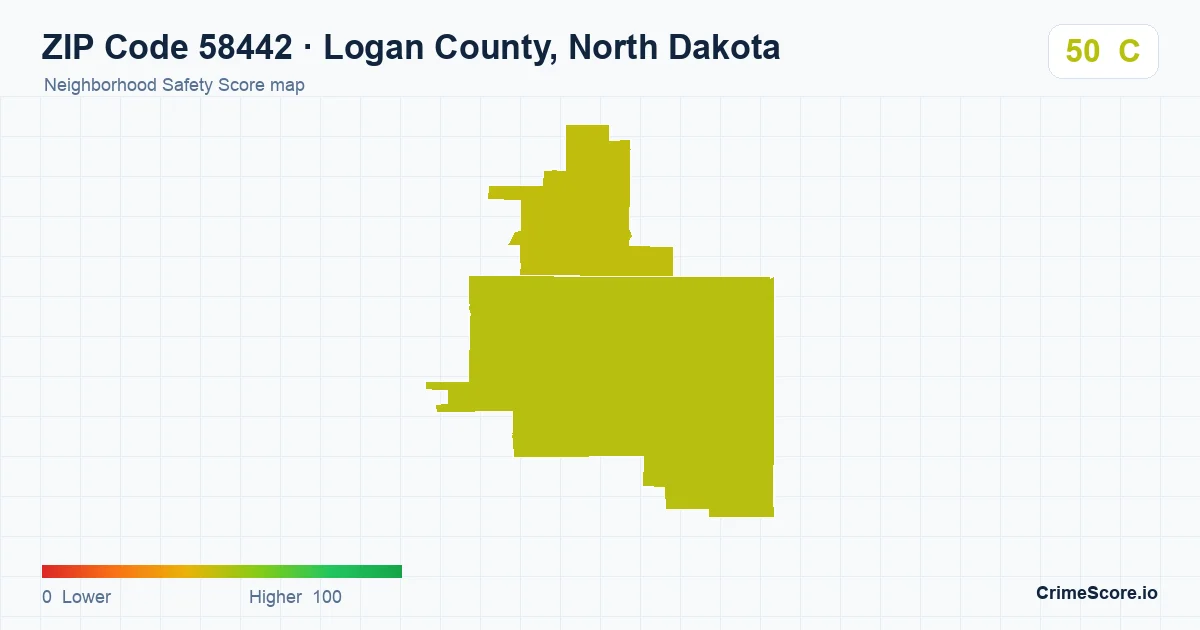 ZIP Code 58442 in Logan County, North Dakota neighborhood Safety Score map