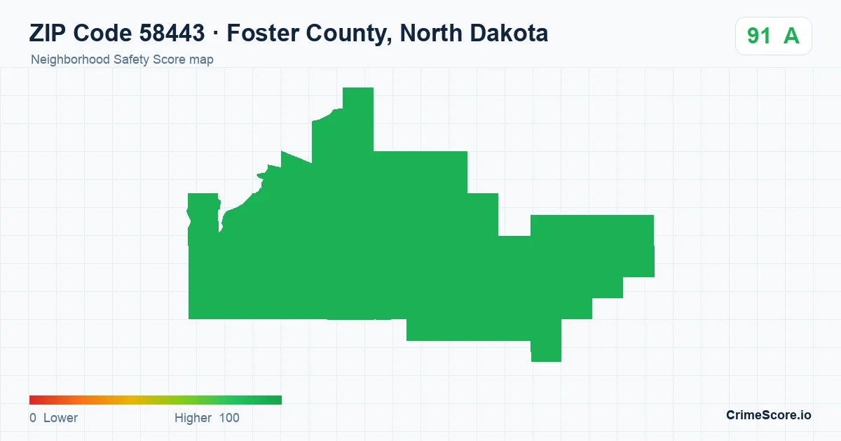 ZIP Code 58443 in Foster County, North Dakota neighborhood Safety Score map