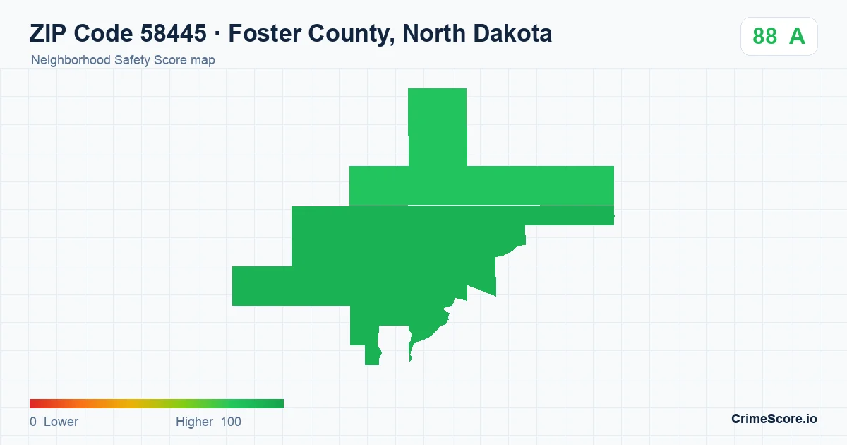 ZIP Code 58445 in Foster County, North Dakota neighborhood Safety Score map