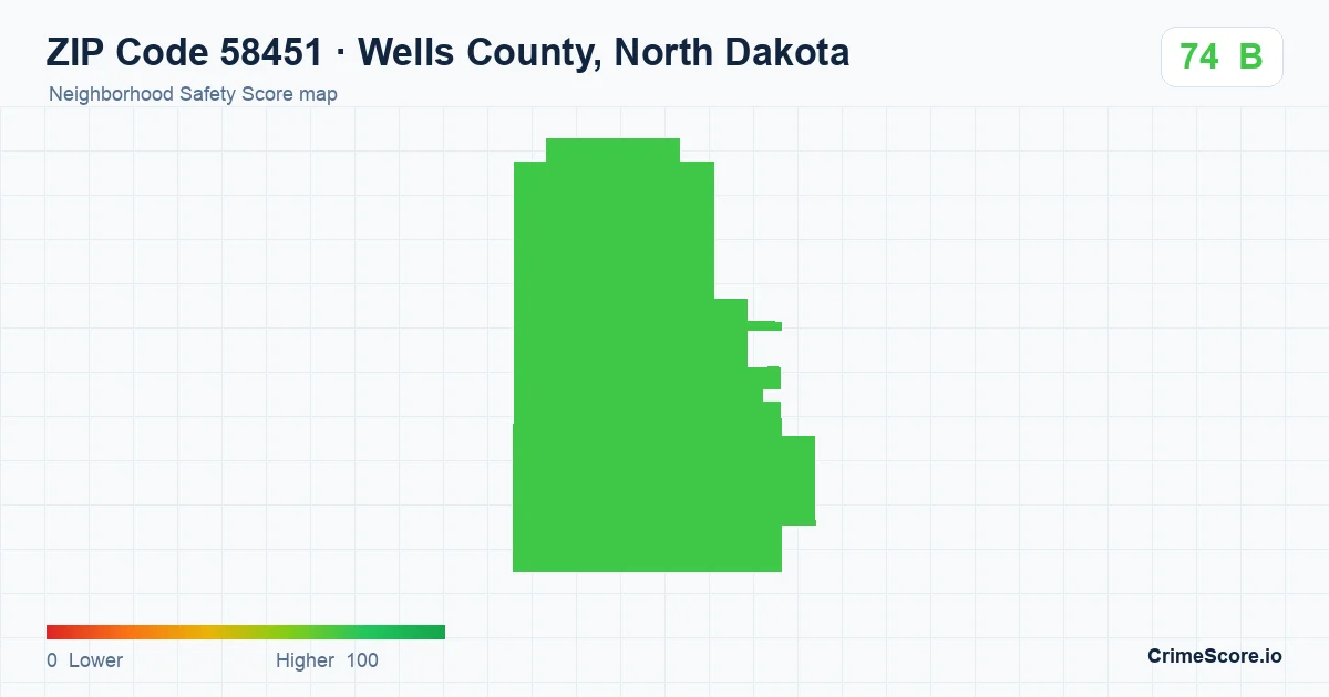ZIP Code 58451 in Wells County, North Dakota neighborhood Safety Score map