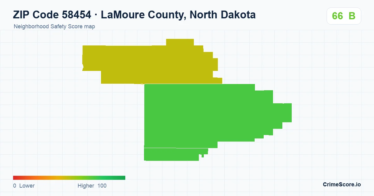 ZIP Code 58454 in LaMoure County, North Dakota neighborhood Safety Score map