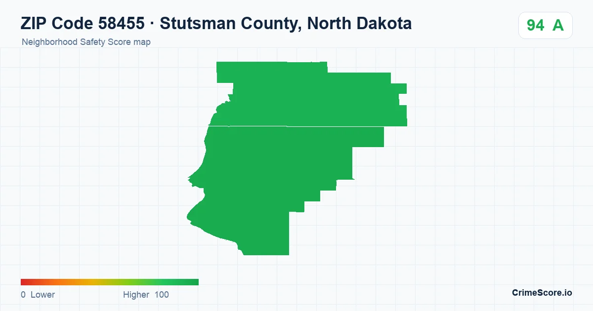 ZIP Code 58455 in Stutsman County, North Dakota neighborhood Safety Score map