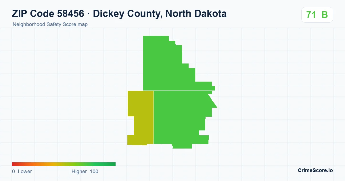 ZIP Code 58456 in Dickey County, North Dakota neighborhood Safety Score map