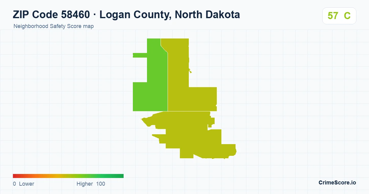 ZIP Code 58460 in Logan County, North Dakota neighborhood Safety Score map