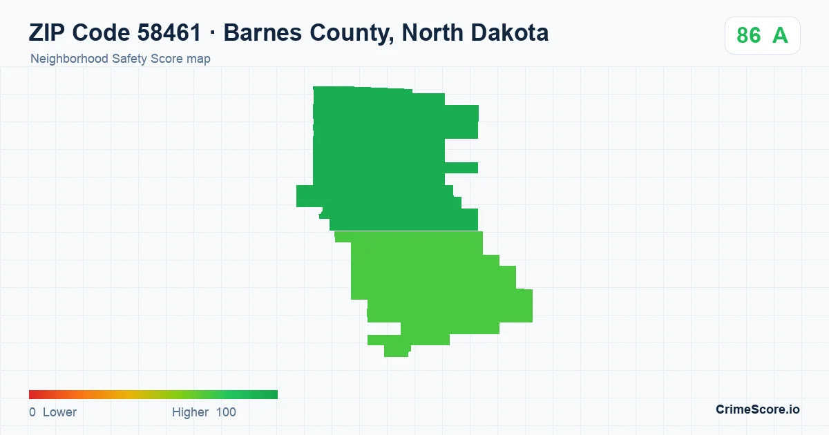 ZIP Code 58461 in Barnes County, North Dakota neighborhood Safety Score map
