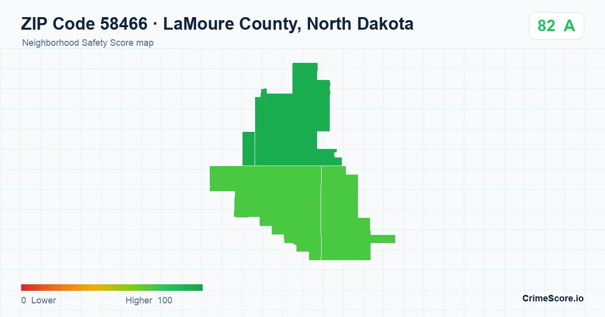 ZIP Code 58466 in LaMoure County, North Dakota neighborhood Safety Score map