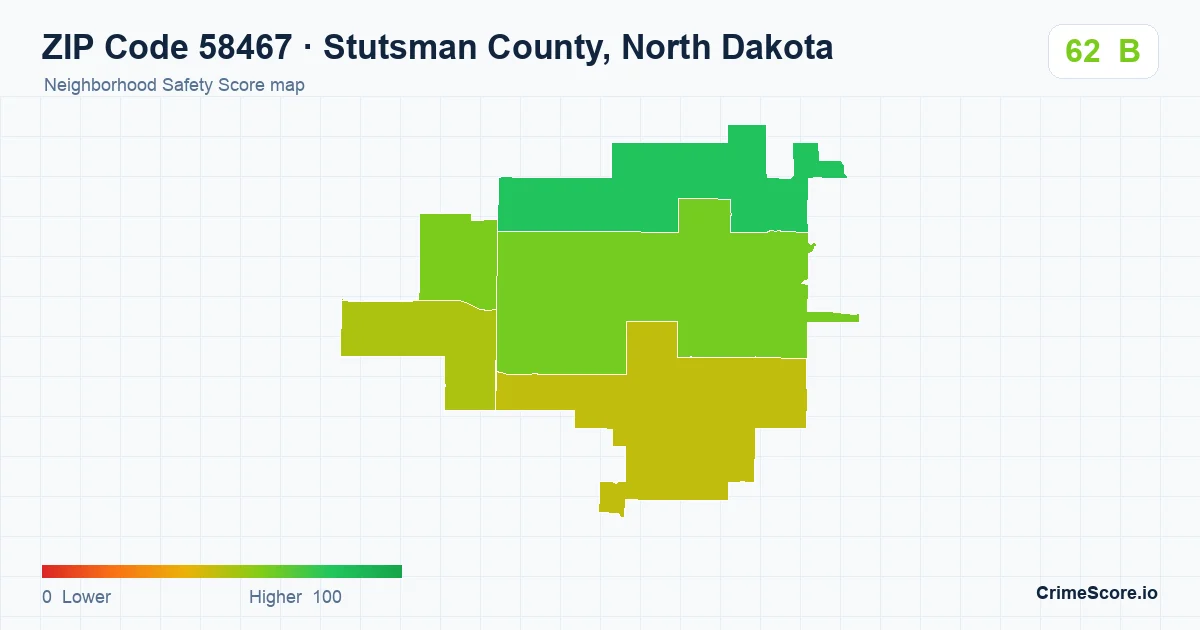 ZIP Code 58467 in Stutsman County, North Dakota neighborhood Safety Score map