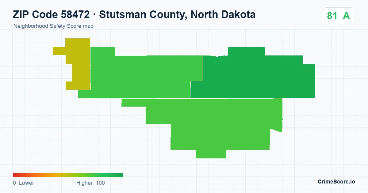 ZIP Code 58472 in Stutsman County, North Dakota neighborhood Safety Score map