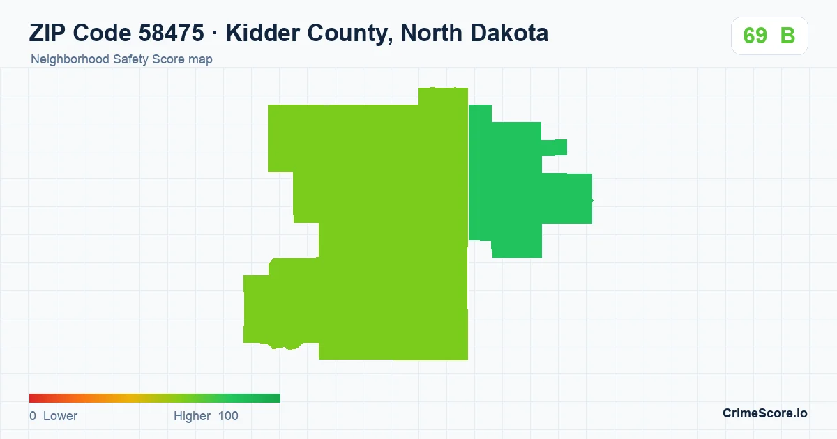 ZIP Code 58475 in Kidder County, North Dakota neighborhood Safety Score map
