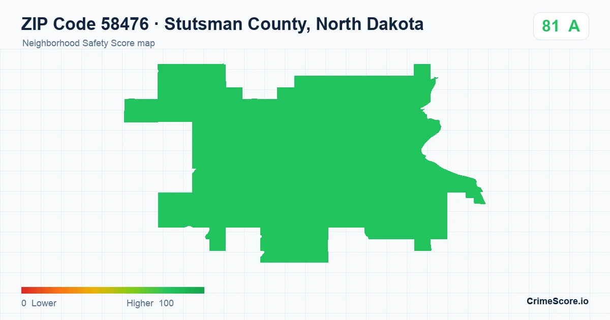 ZIP Code 58476 in Stutsman County, North Dakota neighborhood Safety Score map