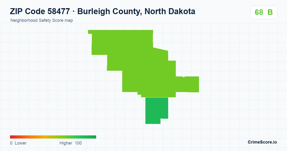 ZIP Code 58477 in Burleigh County, North Dakota neighborhood Safety Score map