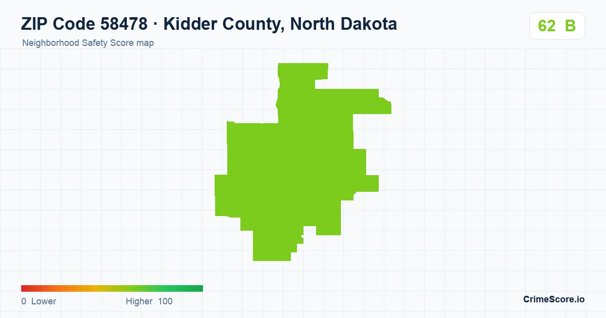 ZIP Code 58478 in Kidder County, North Dakota neighborhood Safety Score map