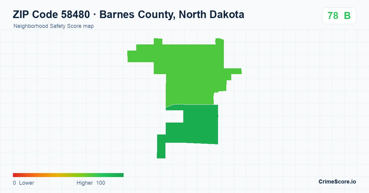 ZIP Code 58480 in Barnes County, North Dakota neighborhood Safety Score map