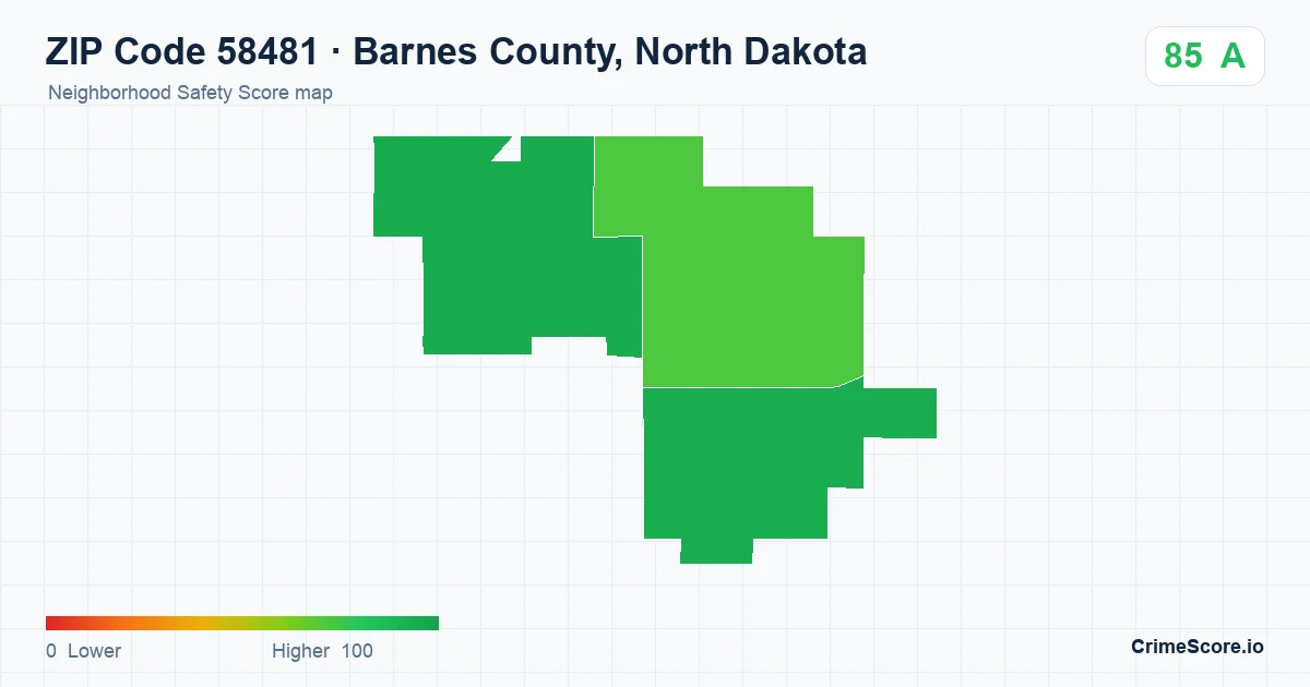 ZIP Code 58481 in Barnes County, North Dakota neighborhood Safety Score map