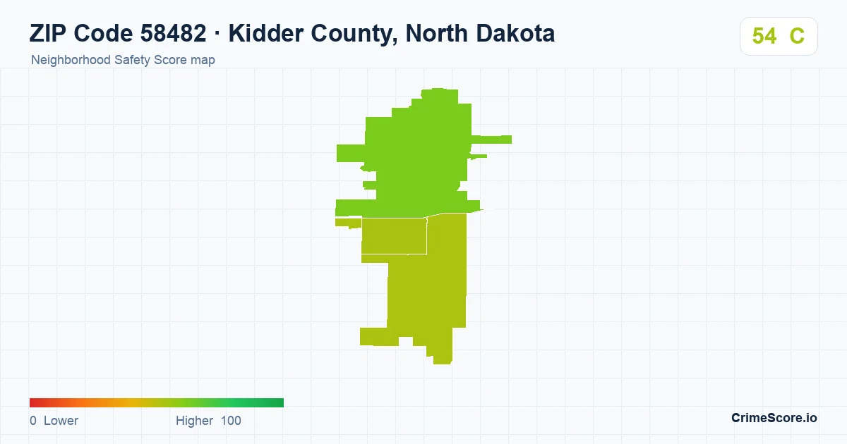 ZIP Code 58482 in Kidder County, North Dakota neighborhood Safety Score map