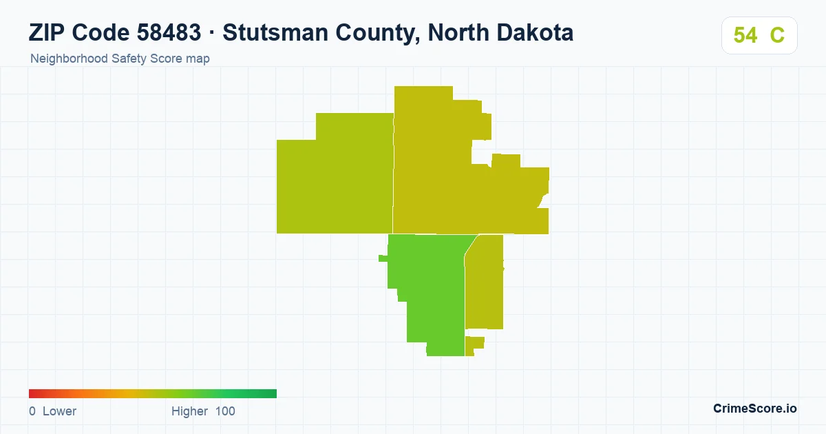 ZIP Code 58483 in Stutsman County, North Dakota neighborhood Safety Score map