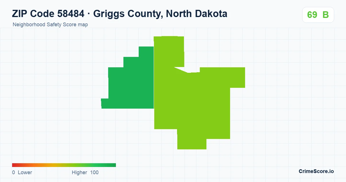 ZIP Code 58484 in Griggs County, North Dakota neighborhood Safety Score map