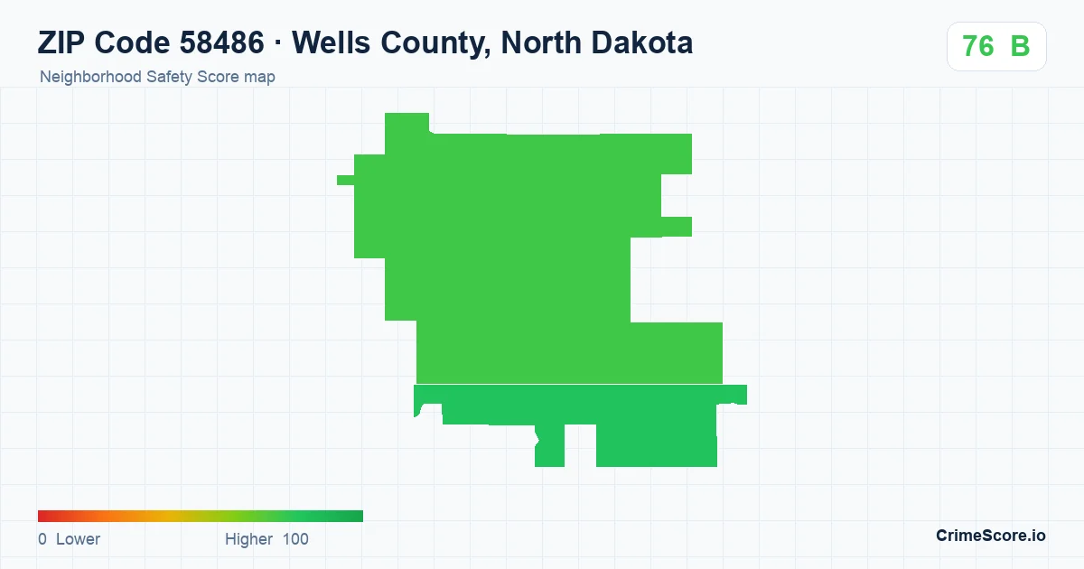 ZIP Code 58486 in Wells County, North Dakota neighborhood Safety Score map