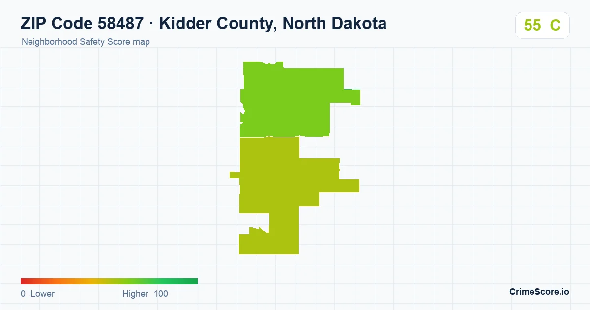 ZIP Code 58487 in Kidder County, North Dakota neighborhood Safety Score map