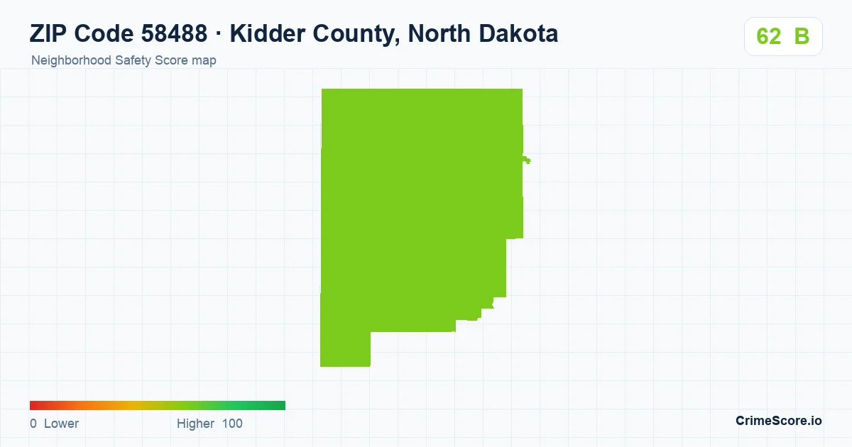 ZIP Code 58488 in Kidder County, North Dakota neighborhood Safety Score map