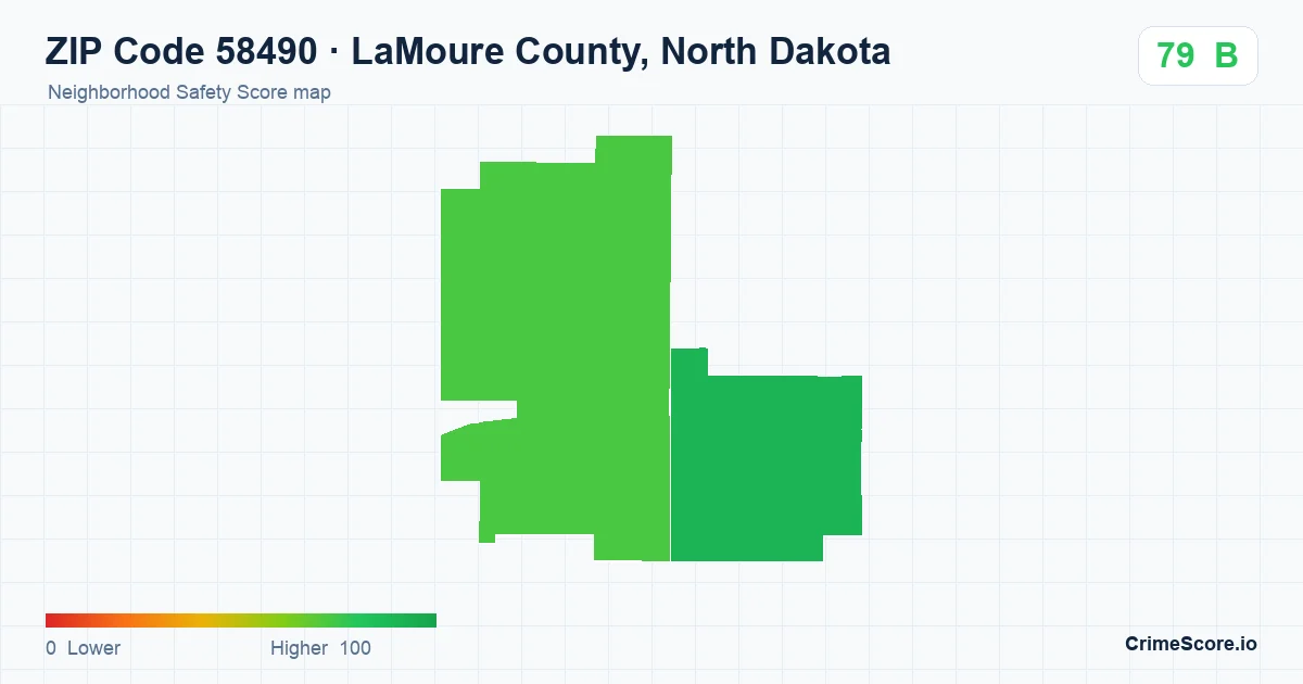 ZIP Code 58490 in LaMoure County, North Dakota neighborhood Safety Score map