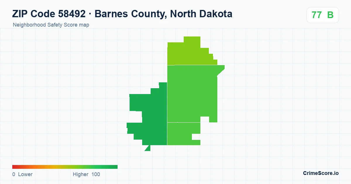 ZIP Code 58492 in Barnes County, North Dakota neighborhood Safety Score map