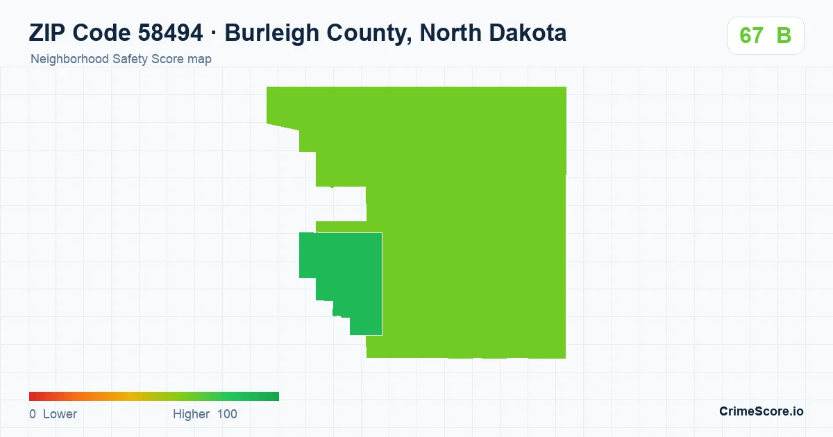 ZIP Code 58494 in Burleigh County, North Dakota neighborhood Safety Score map