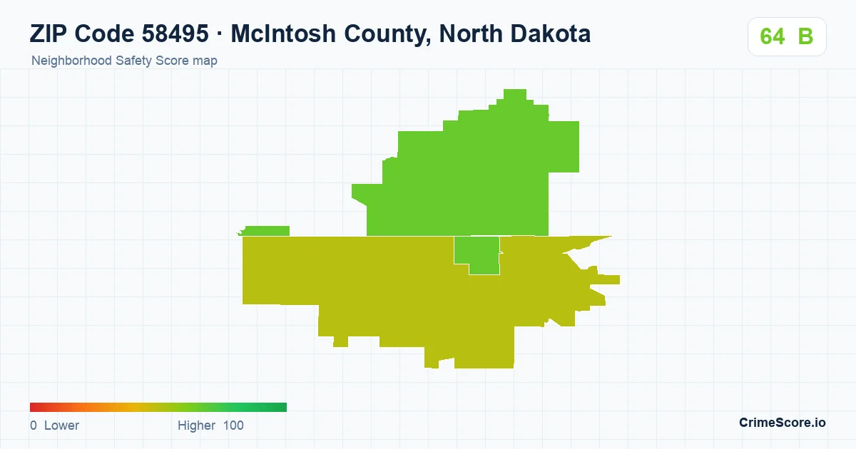 ZIP Code 58495 in McIntosh County, North Dakota neighborhood Safety Score map