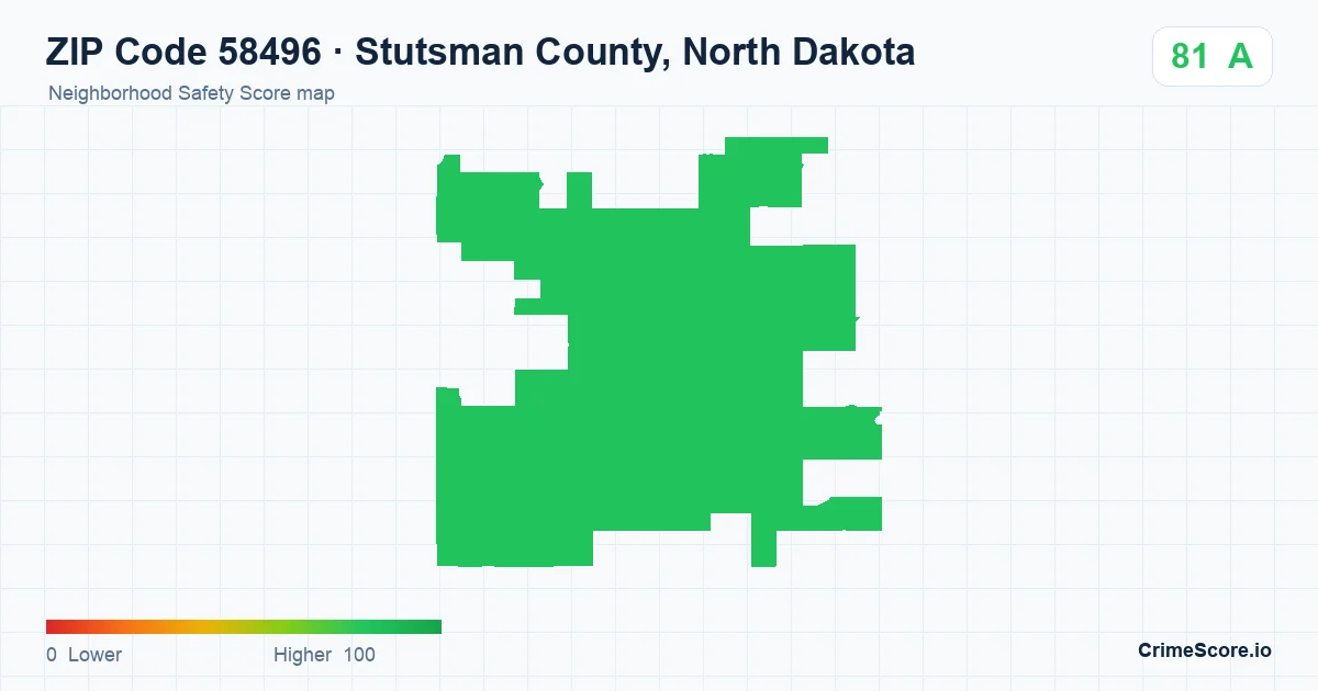 ZIP Code 58496 in Stutsman County, North Dakota neighborhood Safety Score map