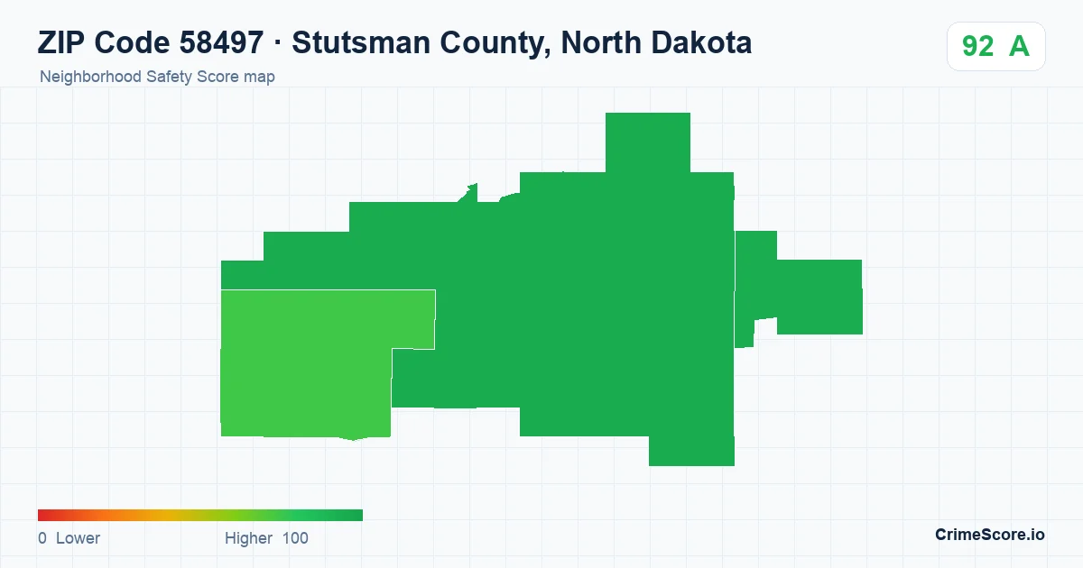 ZIP Code 58497 in Stutsman County, North Dakota neighborhood Safety Score map