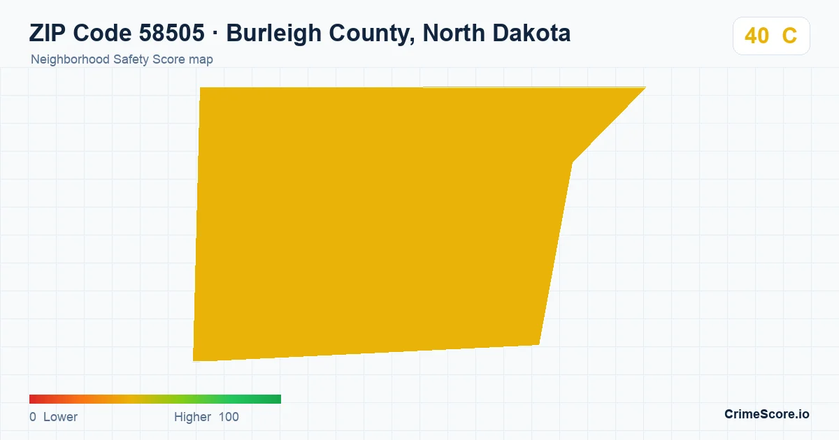 ZIP Code 58505 in Burleigh County, North Dakota neighborhood Safety Score map