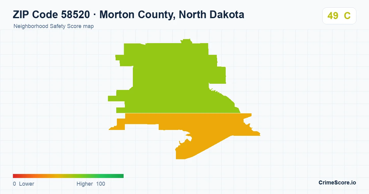 ZIP Code 58520 in Morton County, North Dakota neighborhood Safety Score map