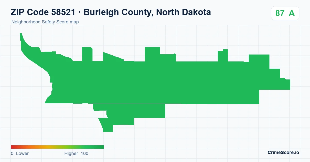 ZIP Code 58521 in Burleigh County, North Dakota neighborhood Safety Score map