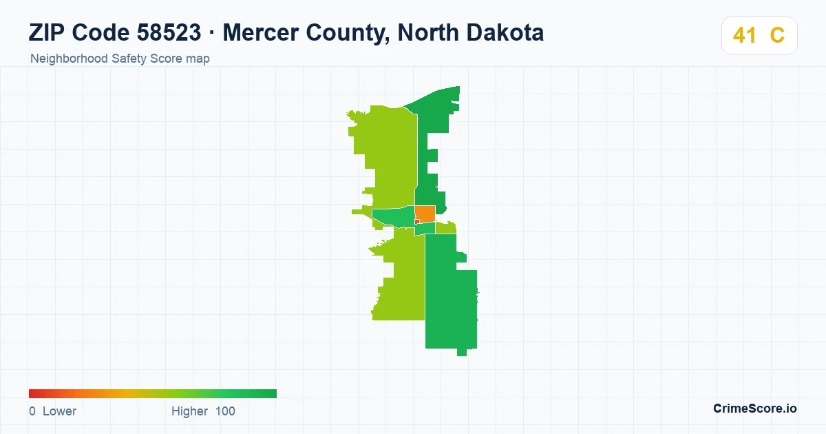 ZIP Code 58523 in Mercer County, North Dakota neighborhood Safety Score map