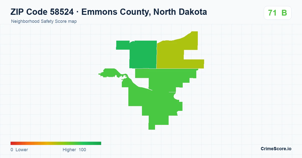 ZIP Code 58524 in Emmons County, North Dakota neighborhood Safety Score map