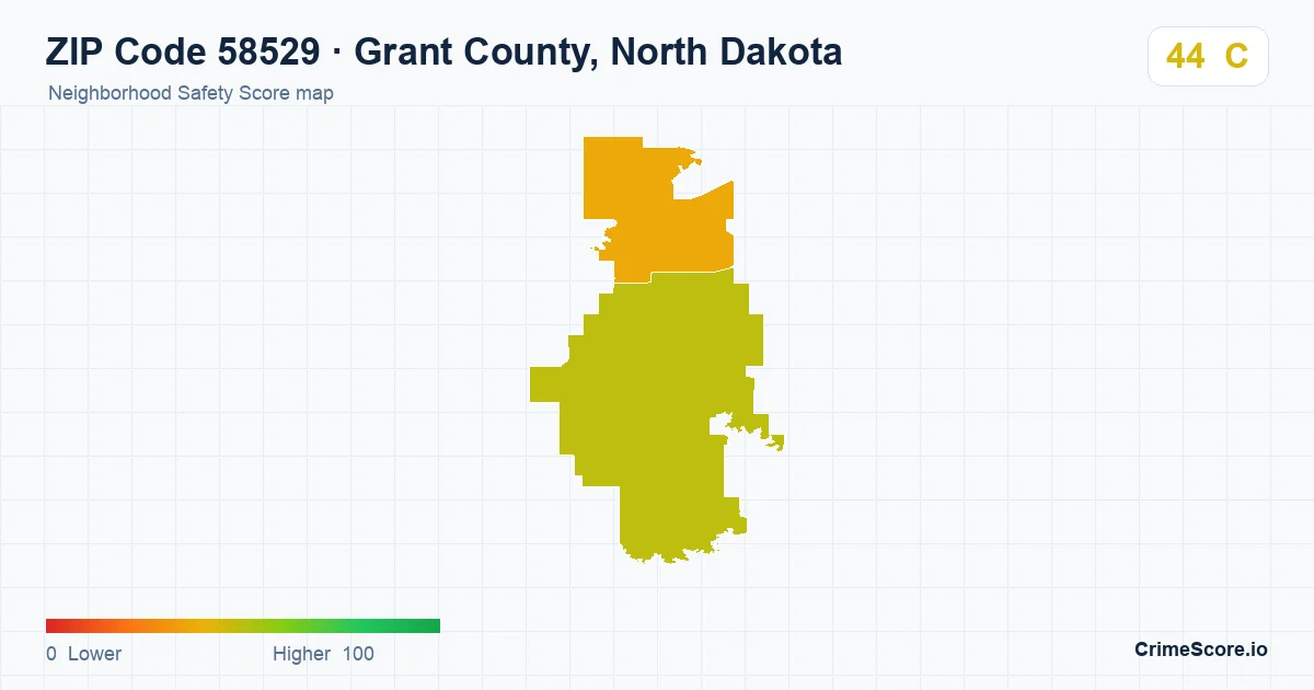 ZIP Code 58529 in Grant County, North Dakota neighborhood Safety Score map