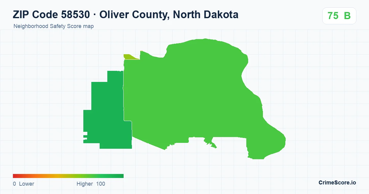 ZIP Code 58530 in Oliver County, North Dakota neighborhood Safety Score map